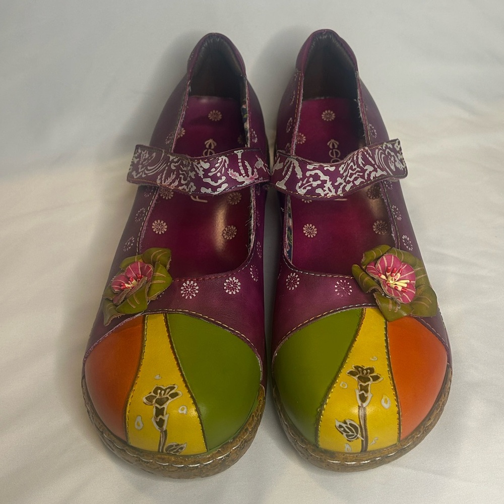 SOCOFY Leather Mary Jane Boho Platform Embossed Flower Ballet Shoes Women’s 10 - Picture 3 of 9
